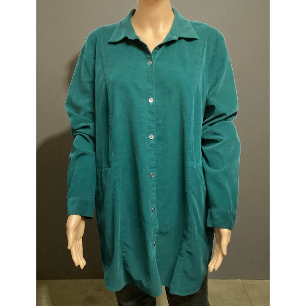 J.Jill corduroy button up long sleeve shaket/blouse size L tall green